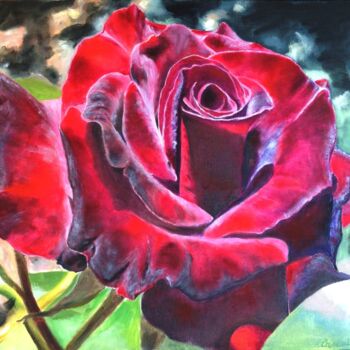 Peinture intitulée "Blooming burgundy r…" par Liubov Samoilova, Œuvre d'art originale, Huile