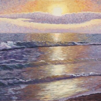 Painting titled "Sea at dawn - point…" by Liubov Samoilova, Original Artwork, Oil