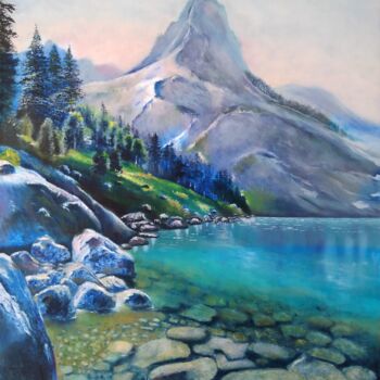 Картина под названием "Blue lake" - Любовь Самойлова, Подлинное произведение искусства, Масло