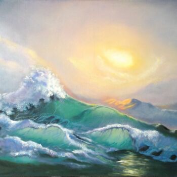 Painting titled "Emerald Wave - seas…" by Liubov Samoilova, Original Artwork, Oil