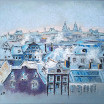 Pintura intitulada "Flight over winter…" por Liubov Samoilova, Obras de arte originais, Pastel