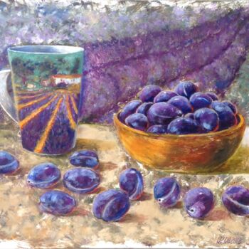 Painting titled "Juicy plums" by Liubov Samoilova, Original Artwork, Oil