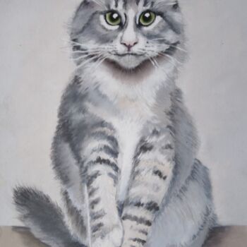 Painting titled "Fluffy gray cat" by Liubov Samoilova, Original Artwork, Pastel