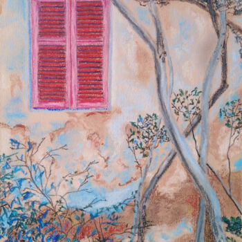 绘画 标题为“Window with pink bl…” 由Любовь Самойлова, 原创艺术品, 粉彩