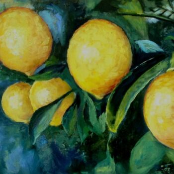 Painting titled "My Lemons - Antivir…" by Liubov Samoilova, Original Artwork, Oil Mounted on Other rigid panel