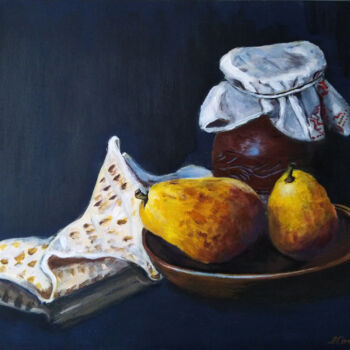 Картина под названием "Yellow pears - mode…" - Любовь Самойлова, Подлинное произведение искусства, Акрил Установлен на картон