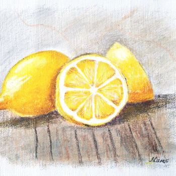 Schilderij getiteld "Cheerful lemons" door Liubov Samoilova, Origineel Kunstwerk, Pastel