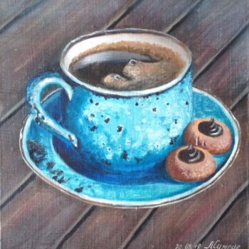 Painting titled "Coffee oriental - t…" by Liubov Samoilova, Original Artwork, Oil Mounted on Other rigid panel