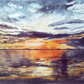 Peinture intitulée "Golden sunset" par Liubov Samoilova, Œuvre d'art originale, Aquarelle