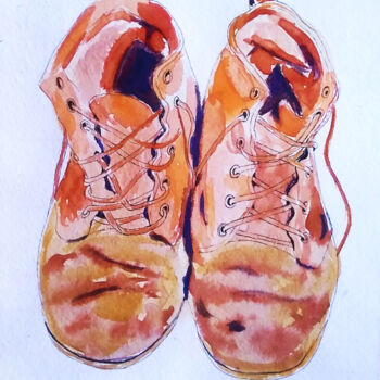 Peinture intitulée "The boots are resti…" par Liubov Samoilova, Œuvre d'art originale, Aquarelle