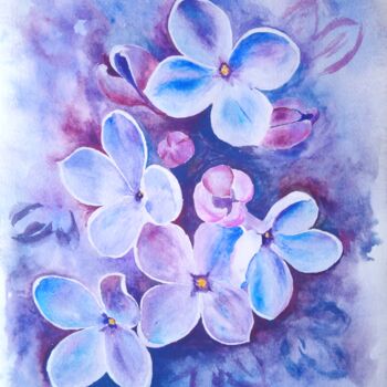 Картина под названием "A lilac branch" - Любовь Самойлова, Подлинное произведение искусства, Акварель