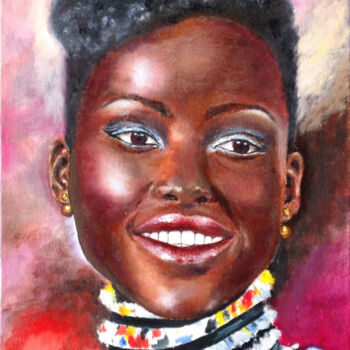 Peinture intitulée "African girl portra…" par Liubov Samoilova, Œuvre d'art originale, Huile Monté sur Autre panneau rigide
