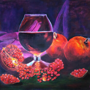 Pittura intitolato "Ripe pomegranate an…" da Liubov Samoilova, Opera d'arte originale, Acrilico