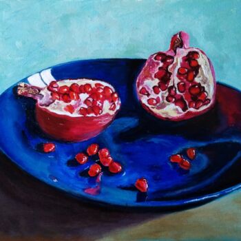 Painting titled "Ruby pomegranate gr…" by Liubov Samoilova, Original Artwork, Oil