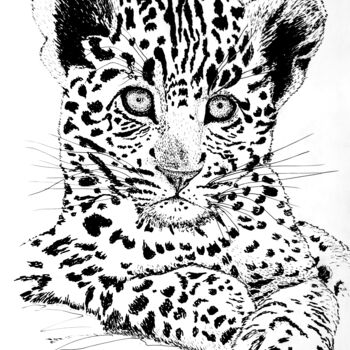 Painting titled "Leopard cub" by Liubov Samoilova, Original Artwork, Ink