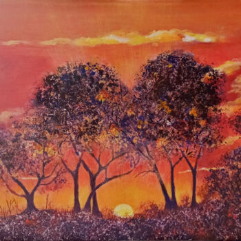 Painting titled "A vibrant African s…" by Liubov Samoilova, Original Artwork, Acrylic Mounted on Wood Stretcher frame