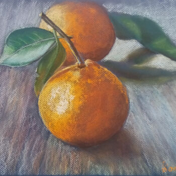 Painting titled "Bright orange tange…" by Liubov Samoilova, Original Artwork, Pastel