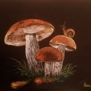 Pittura intitolato "Family of mushrooms…" da Liubov Samoilova, Opera d'arte originale, Pastello