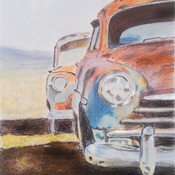 Painting titled "Old rusty car" by Liubov Samoilova, Original Artwork, Pastel