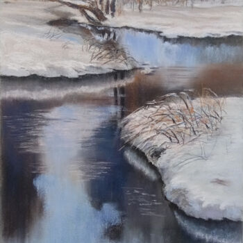 Peinture intitulée "Winter river" par Liubov Samoilova, Œuvre d'art originale, Pastel