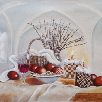 Картина под названием "Easter still life" - Любовь Самойлова, Подлинное произведение искусства, Масло