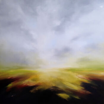 Painting titled "Plaine (100X 100 CM)" by Luc Andrieux, Original Artwork, Oil Mounted on Wood Stretcher frame