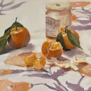 Malarstwo zatytułowany „Tangerines and honey” autorstwa Luc Bernay, Oryginalna praca, Olej Zamontowany na Panel drewniany