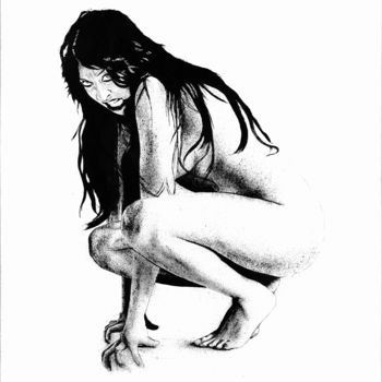 Картина под названием "Hikiko3" - Luc Brun-Perasso, Подлинное произведение искусства, Чернила