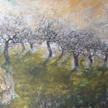 Painting titled "Zomerse boomgaard i…" by Luc Devondel, Original Artwork, Oil