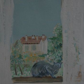 Painting titled "Le chat sur la fenê…" by Luc Huber, Original Artwork