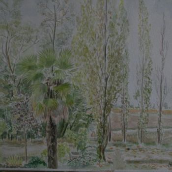 Malerei mit dem Titel "Jardin d'automne à…" von Luc Huber, Original-Kunstwerk