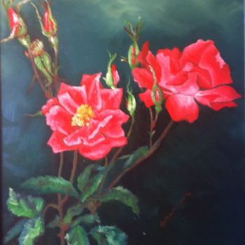 Painting titled "Les roses rouges" by Luc Lavroff, Original Artwork