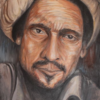 Painting titled "Commandant Massoud" by Luc Mackel, Original Artwork, Oil