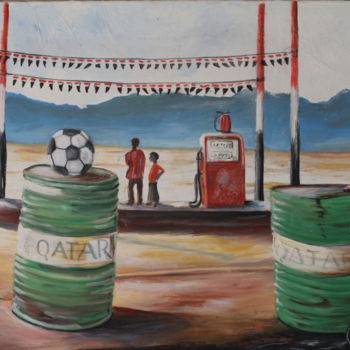 Peinture intitulée "Football qatarien" par Luc Mackel, Œuvre d'art originale, Huile