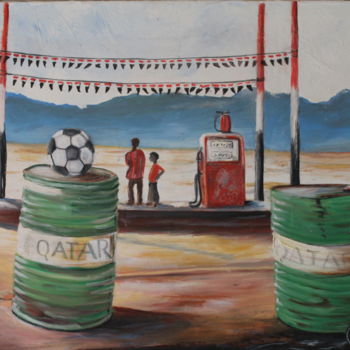 Painting titled "Football qatarien" by Luc Mackel, Original Artwork, Oil