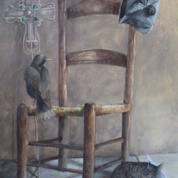 Pintura titulada "la chaise vide" por Luc Mackel, Obra de arte original, Oleo Montado en Panel de madera
