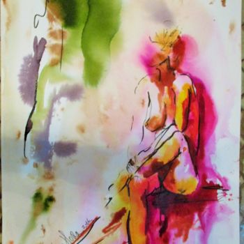 Painting titled "Inconnue15" by Luc Mora, Original Artwork, Ink