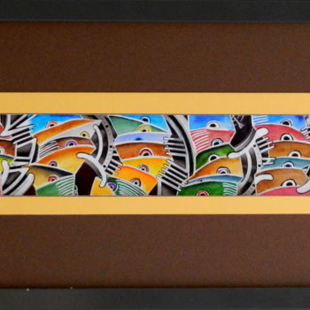 Collages titled "Banc de poissons" by Luc Philippe, Original Artwork, Collages Mounted on Cardboard