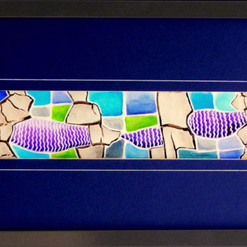 Collagen mit dem Titel "Au bord de l'eau" von Luc Philippe, Original-Kunstwerk, Collagen Auf Karton montiert