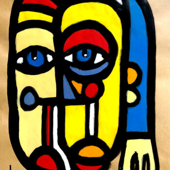 Painting titled "Le clown et sa muse" by Luc Wunenburger, Original Artwork, Acrylic