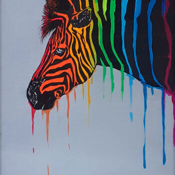 Schilderij getiteld "Paint zebra" door Luca Azzurro Arts, Origineel Kunstwerk, Acryl