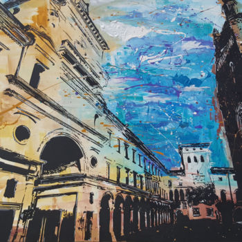 Schilderij getiteld "piazza duomo crema" door Luca Azzurro Arts, Origineel Kunstwerk, Acryl