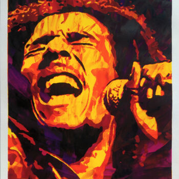 Printmaking titled "Bob Marley's Scream" by Luca Federici, Original Artwork, Screenprinting Mounted on Other rigid panel