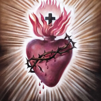 Painting titled "Sacro cuore I Olio…" by Luca Gelosa, Original Artwork, Oil Mounted on Wood Stretcher frame