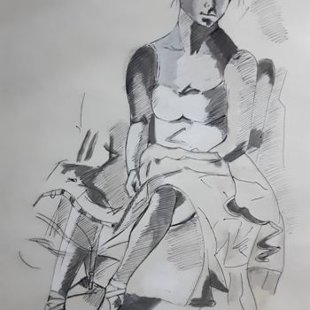 Drawing titled ""La ballerina"" by Luca Martinoli, Original Artwork, Ink