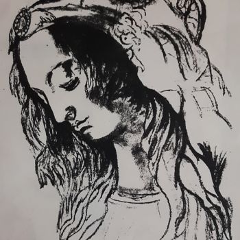 Disegno intitolato "Testa femminile con…" da Luca Martinoli, Opera d'arte originale, Matita