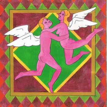 Disegno intitolato "L'amore tra gli ang…" da Luca Martinoli, Opera d'arte originale