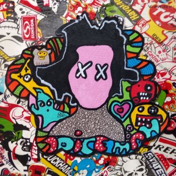 "pop Basquiat on the…" başlıklı Tablo Luca Oddoni (OneFake) tarafından, Orijinal sanat, Akrilik Karton üzerine monte edilmiş