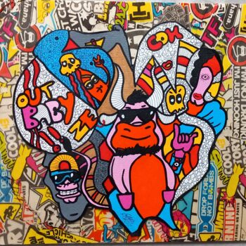 Peinture intitulée "happy pops" par Luca Oddoni (OneFake), Œuvre d'art originale, Acrylique Monté sur Autre panneau rigide