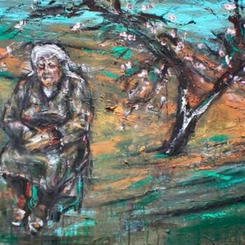 Painting titled "Old Woman with tree" by Luca Palazzi, Original Artwork, Oil